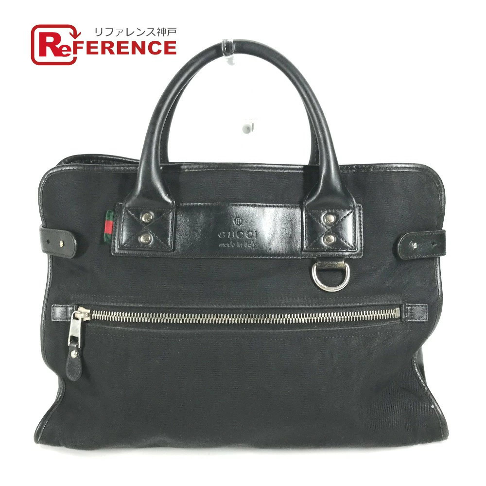 GUCCI Logo Bag Handbag Tote Business Leather Black